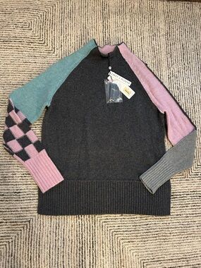 Zaket & Plover Funnel Mock Neck Sweater Rolled Neck Multi print Size Small Gray